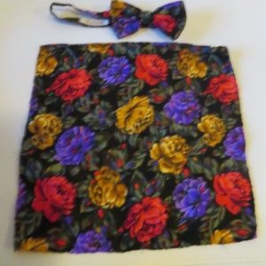 ZANZARA 2 PCS SILK FLORAL HANDKERCHIEF & BOW TIE *
